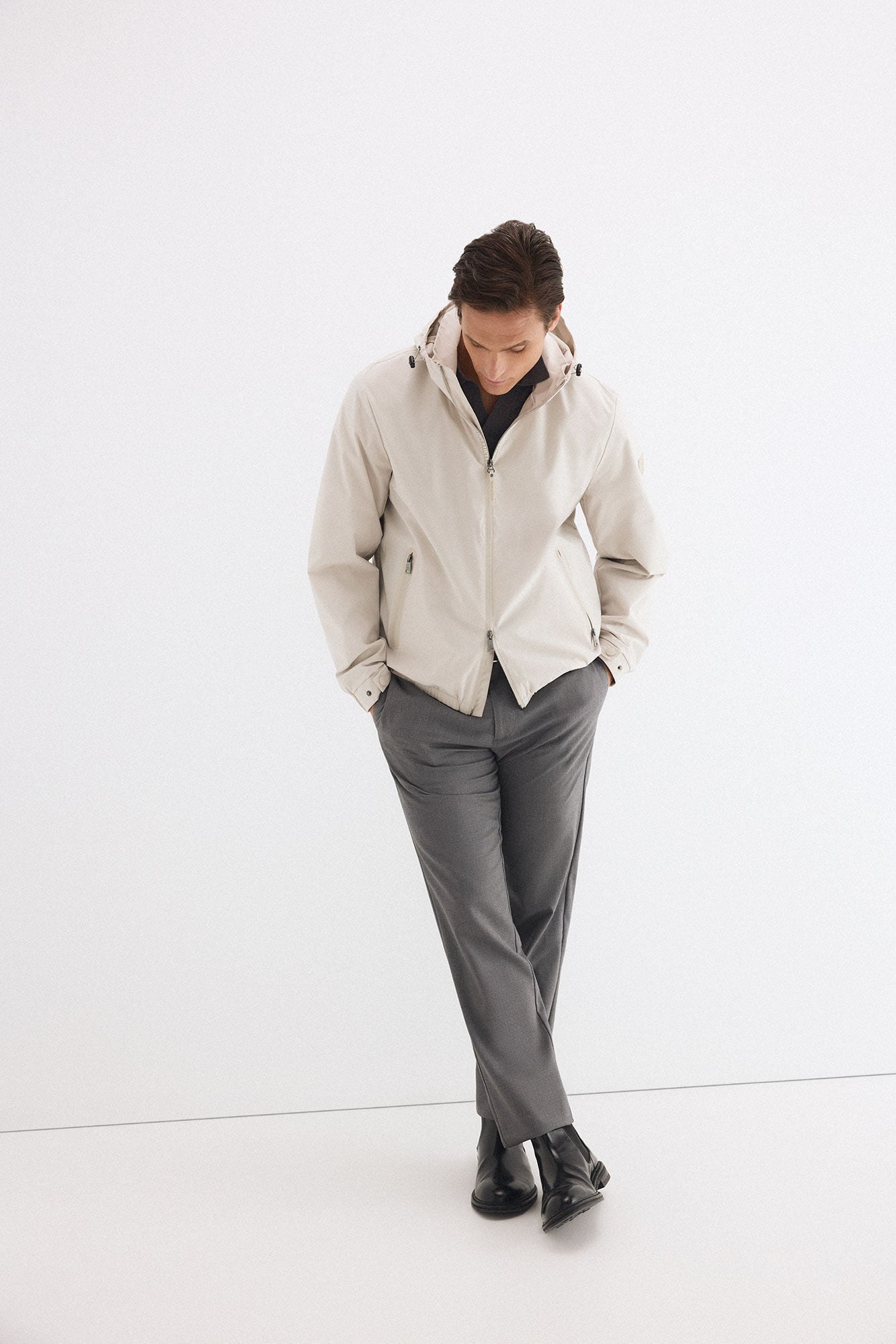 Pedro del Hierro Technical lightweight hooded jacket Beige