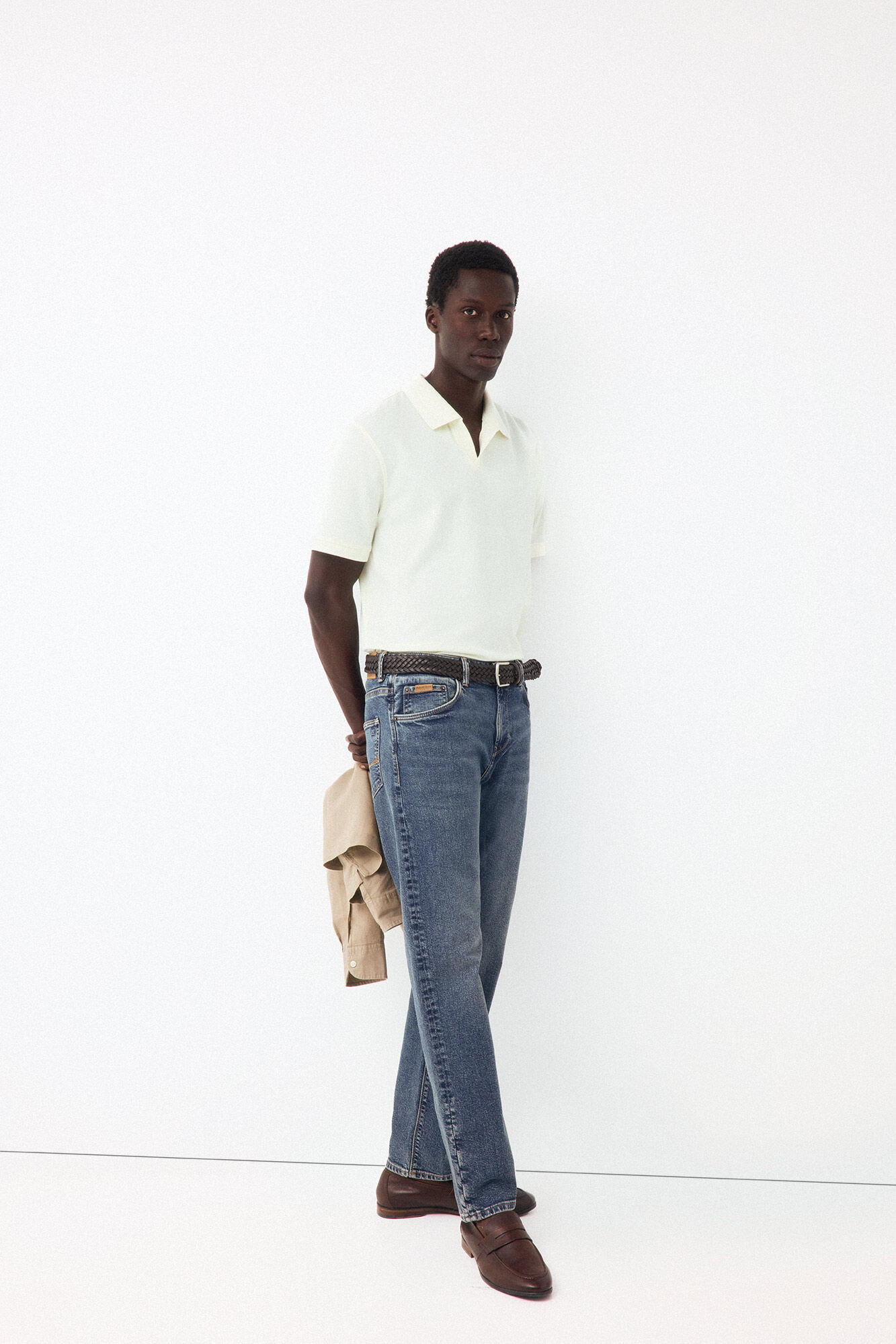 Pedro del Hierro Structured open neck polo shirt Yellow