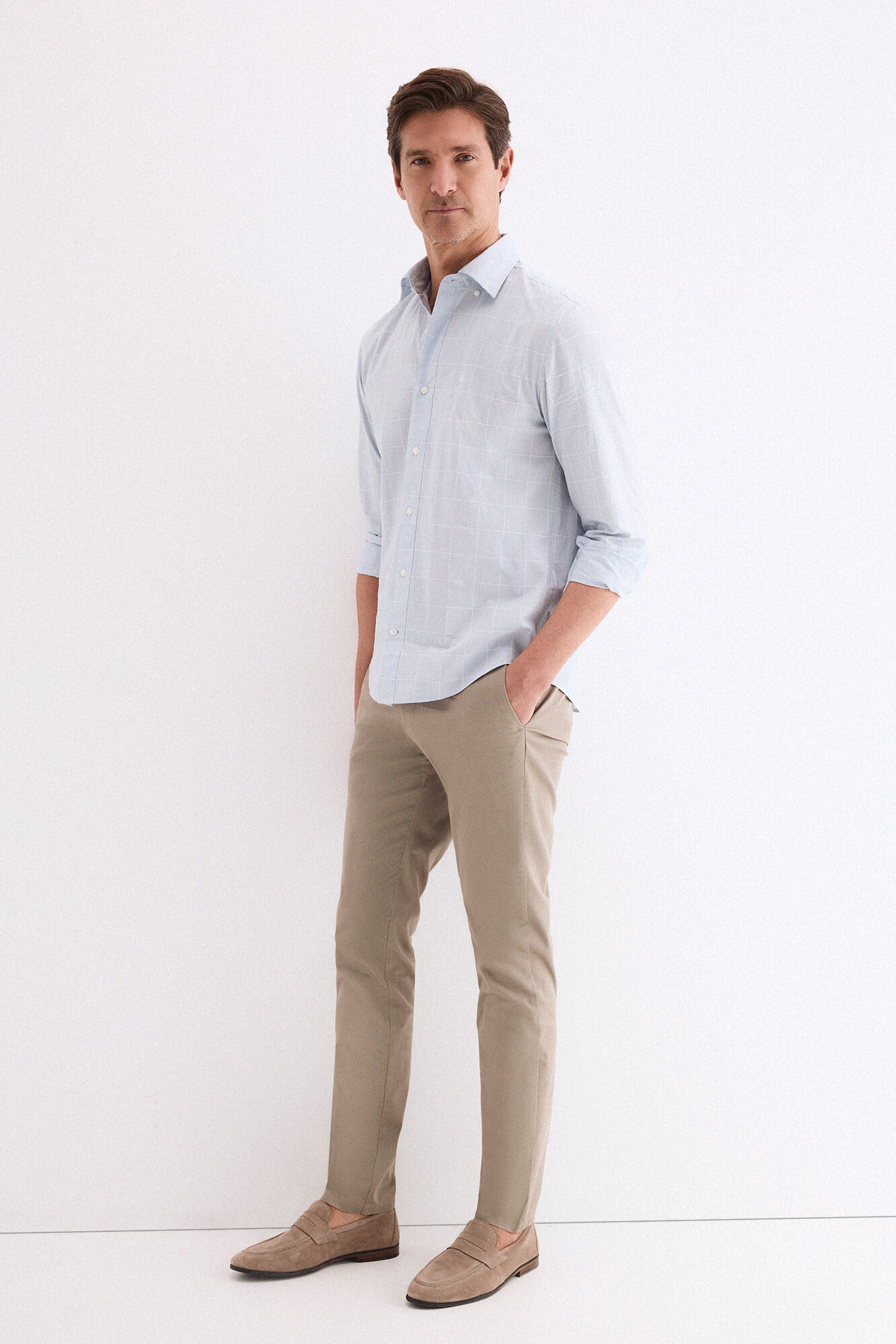 Pedro del Hierro Poplin textured checked shirt Blue