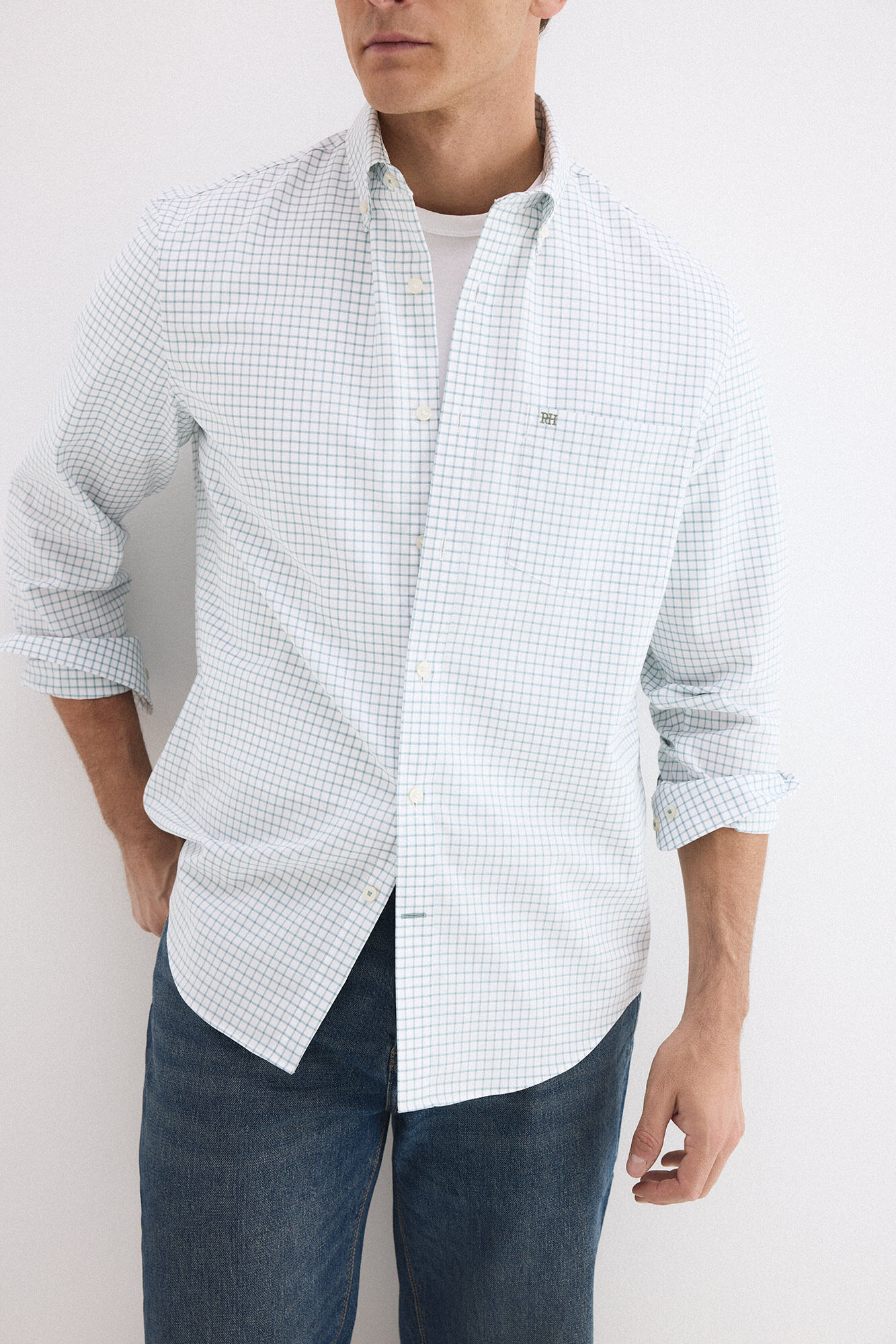 Pedro del Hierro Oxford non-iron plaid shirt Green