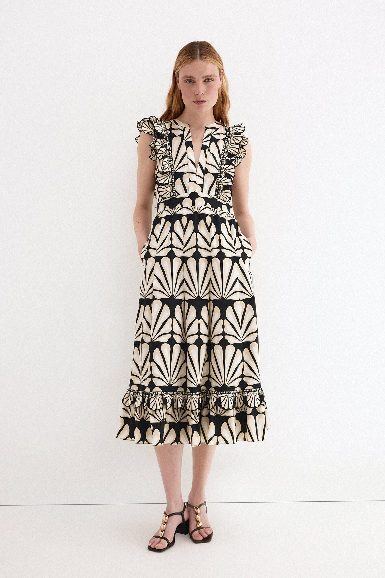 Pedro del Hierro Cotton ruffle dress Beige