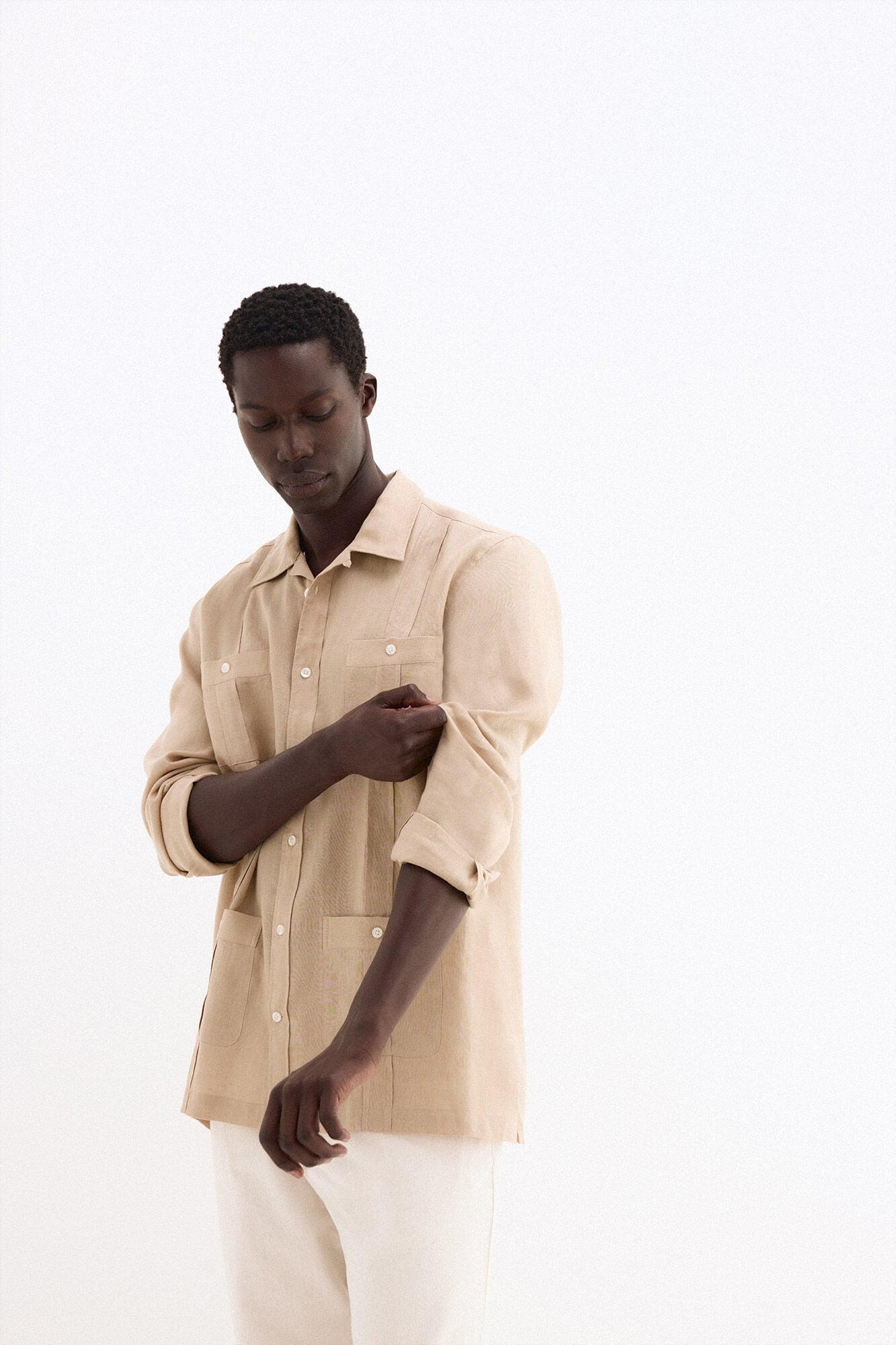 Pedro del Hierro Linen Guayabera shirt Beige