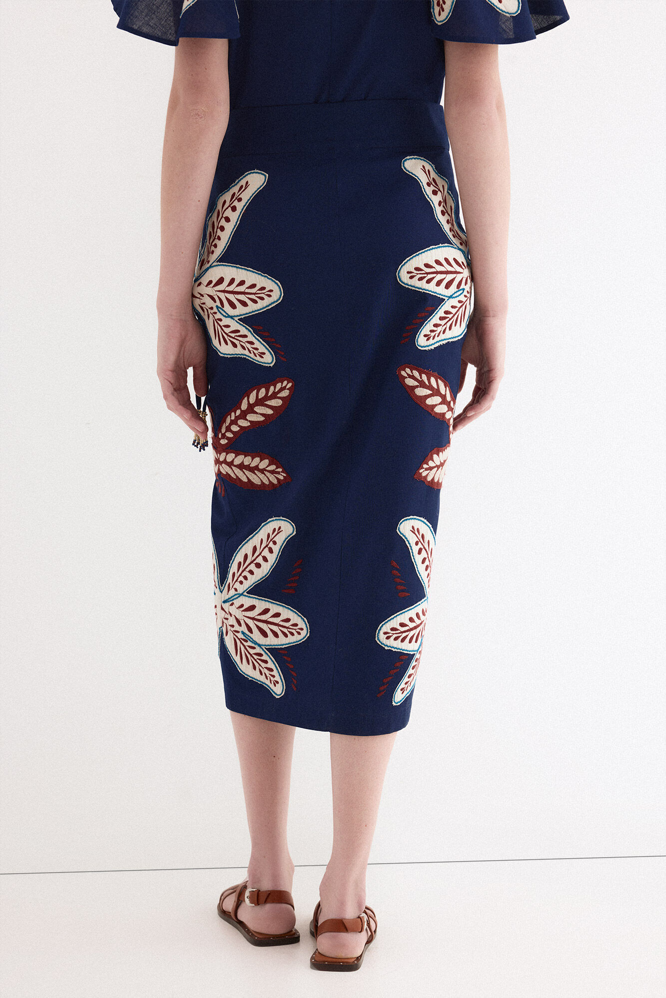 Pedro del Hierro Embroidered sarong-effect skirt Blue