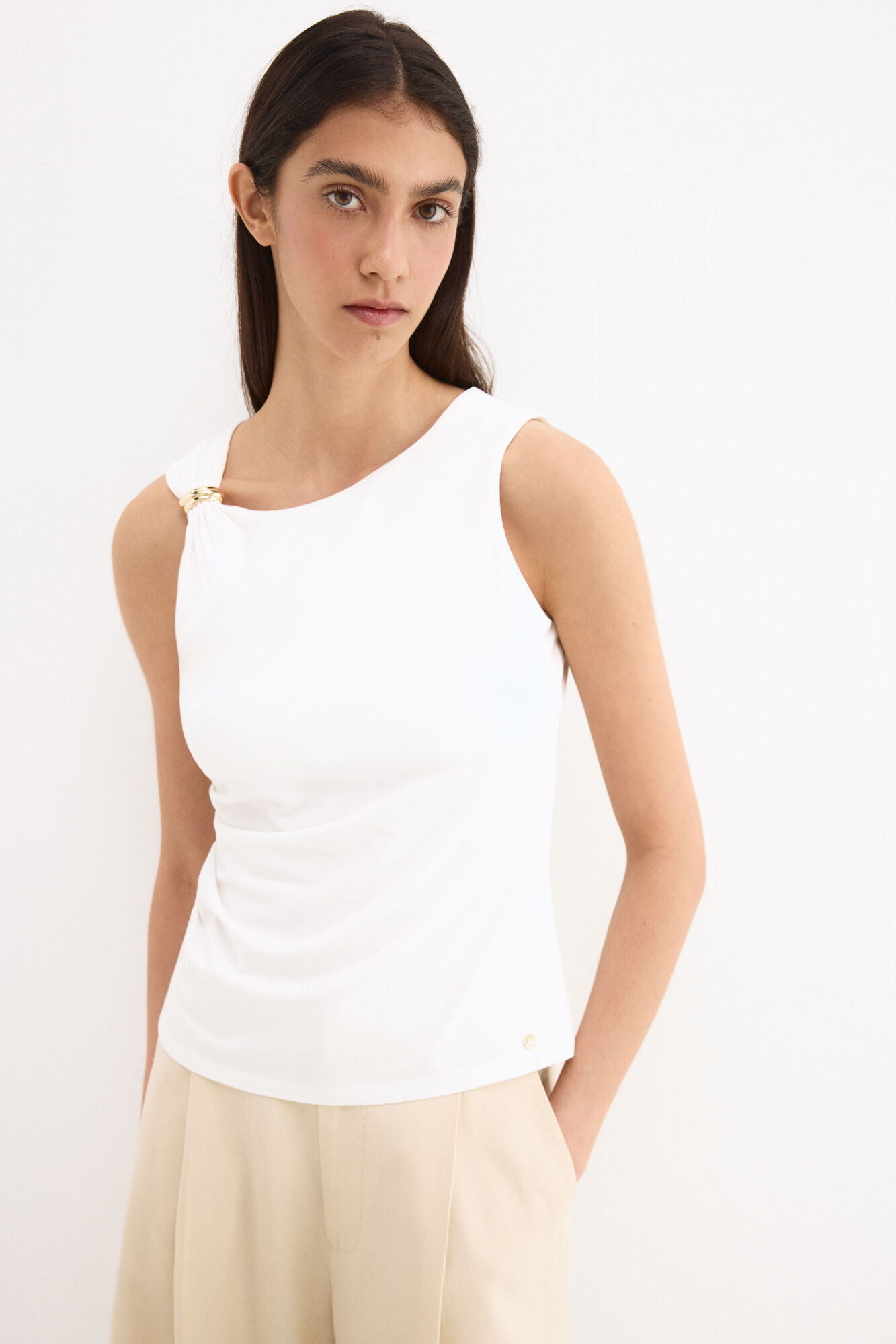 Pedro del Hierro Sleeveless T-shirt with shoulder detail Ecru