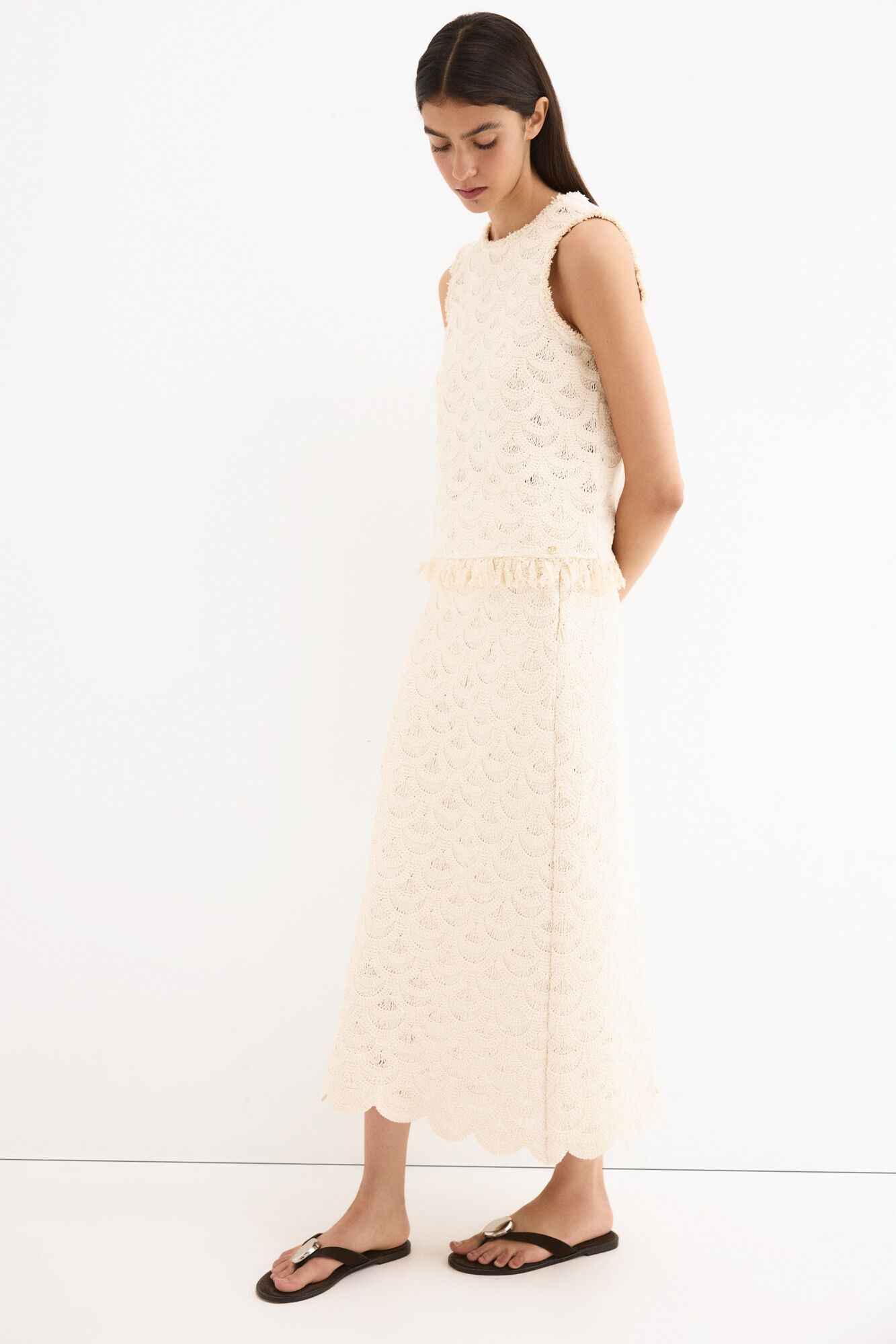 Pedro del Hierro Crochet midi straight skirt