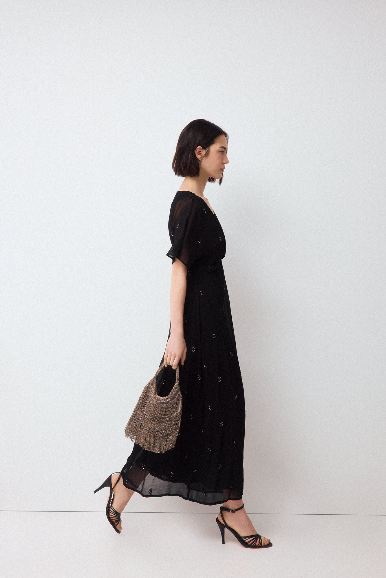 Pedro del Hierro Vestido fluido detalhe de pedras Preto