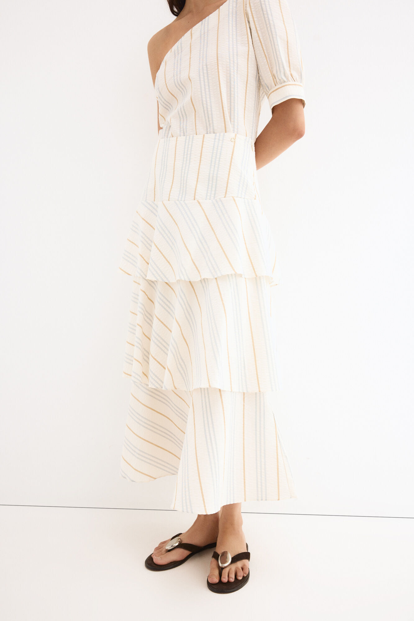 Pedro del Hierro Long tiered skirt Beige