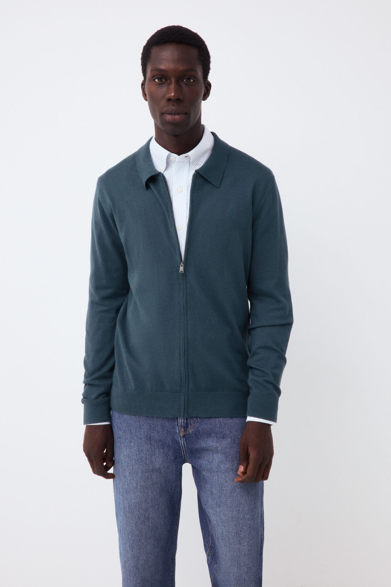 Pedro del Hierro Cotton silk cashmere zip fastening premium cardigan