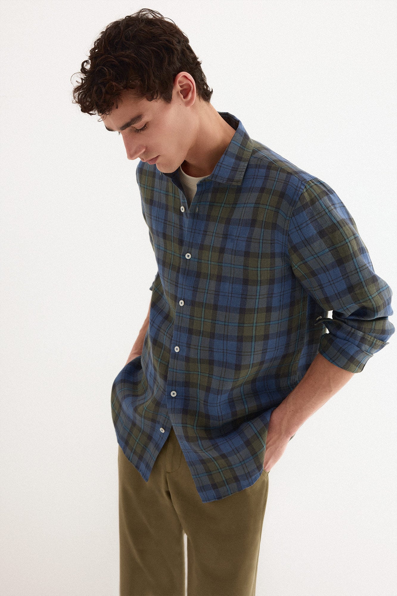 Pedro del Hierro Linen plaid shirt
