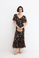 Pedro del Hierro Long printed dress with slits Blue