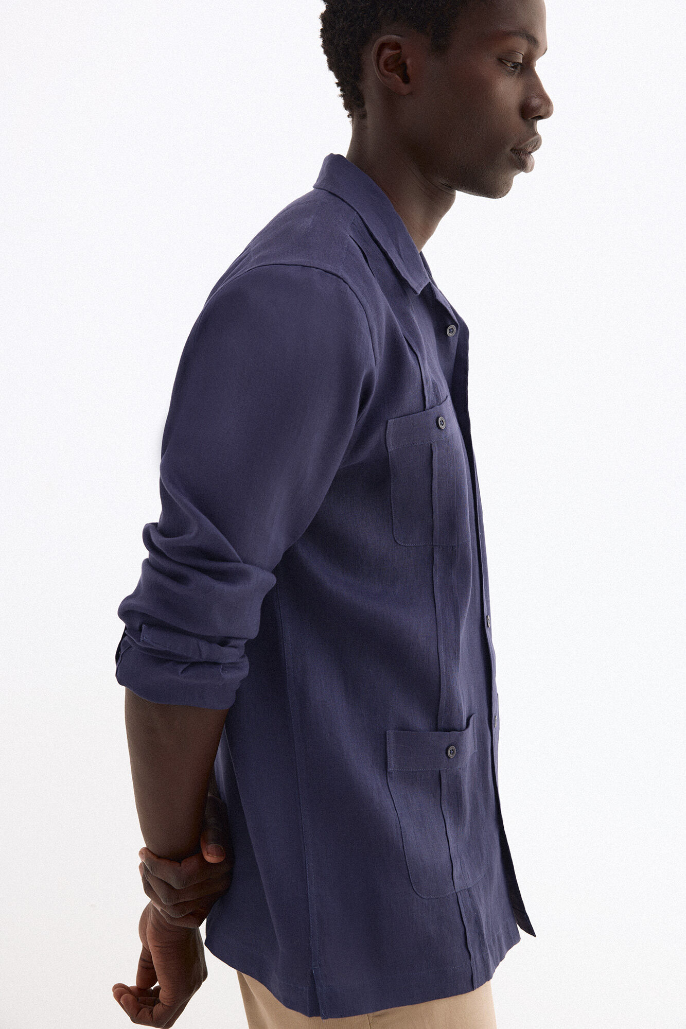 Pedro del Hierro Linen Guayabera shirt Blue