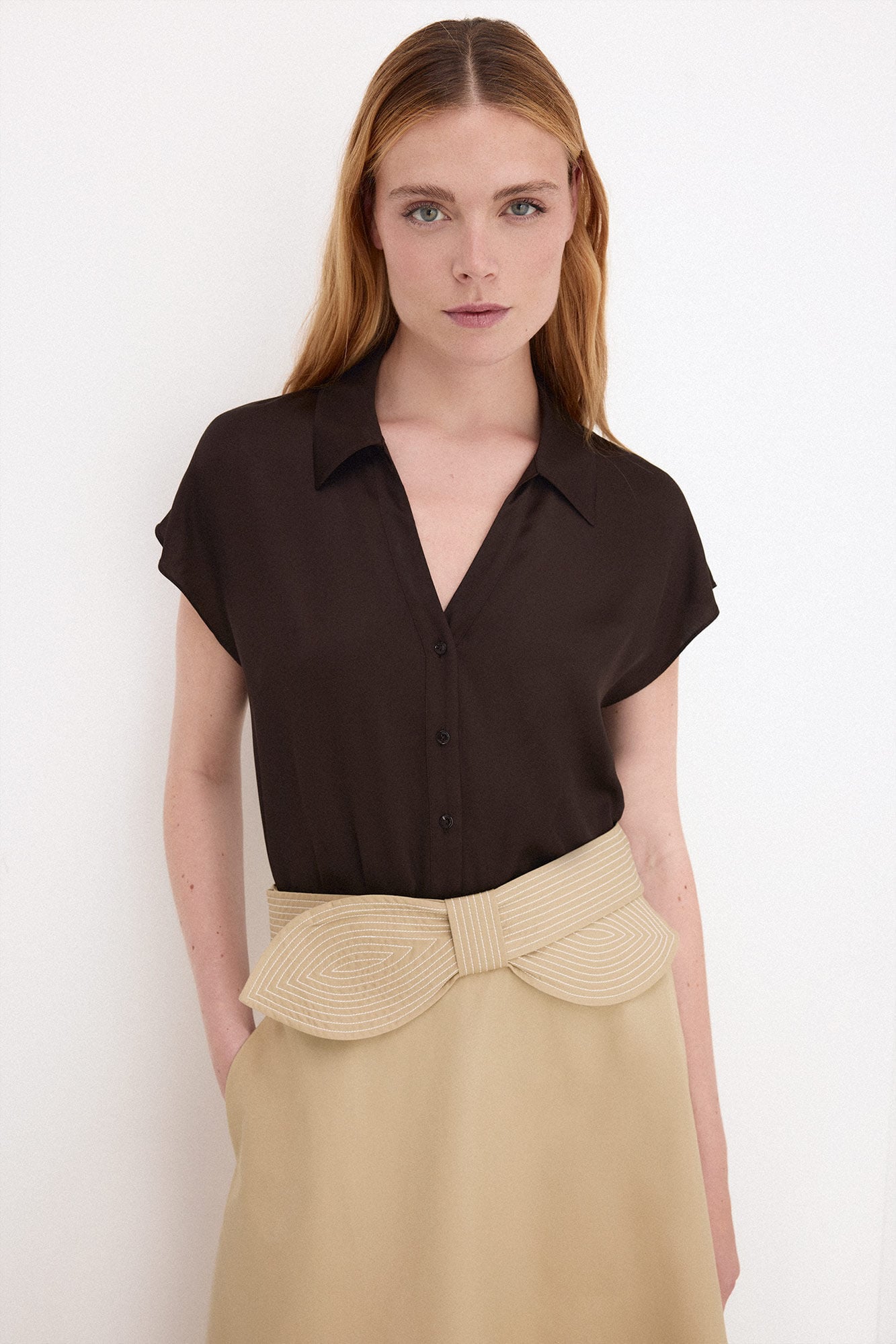 Pedro del Hierro Satin-finish short sleeve blouse