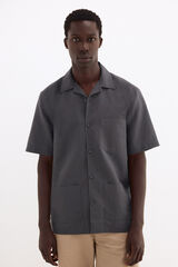 Pedro del Hierro Linen short sleeve Guayabera shirt Grey