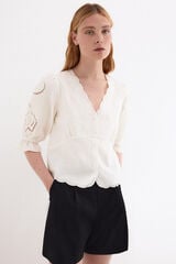 Pedro del Hierro Blusa em linho com bordados Ecru