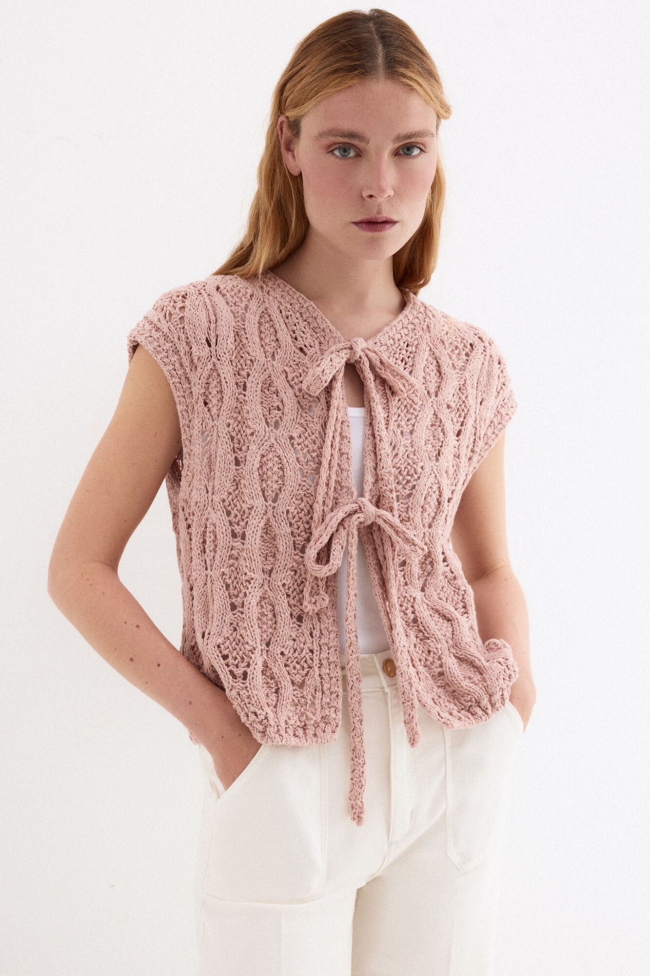Pedro del Hierro Openwork fantasy structure gilet Pink