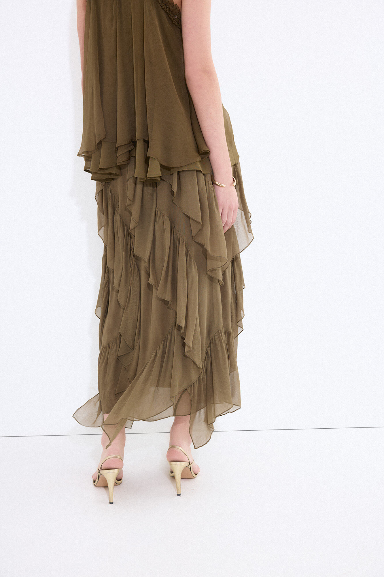 Pedro del Hierro Saia rom&acirc;ntica com folhos Verde