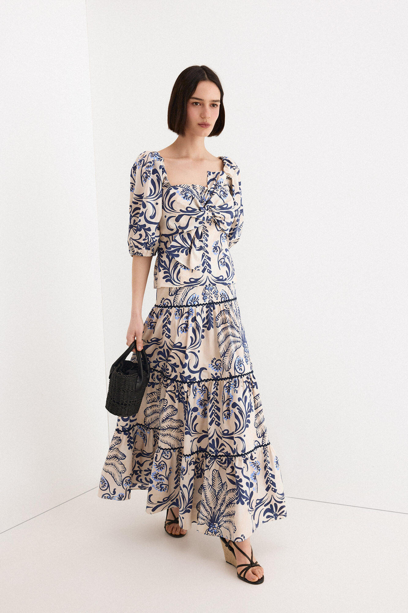 TFP by Tamara Falc&oacute; Printed tiered skirt Ecru