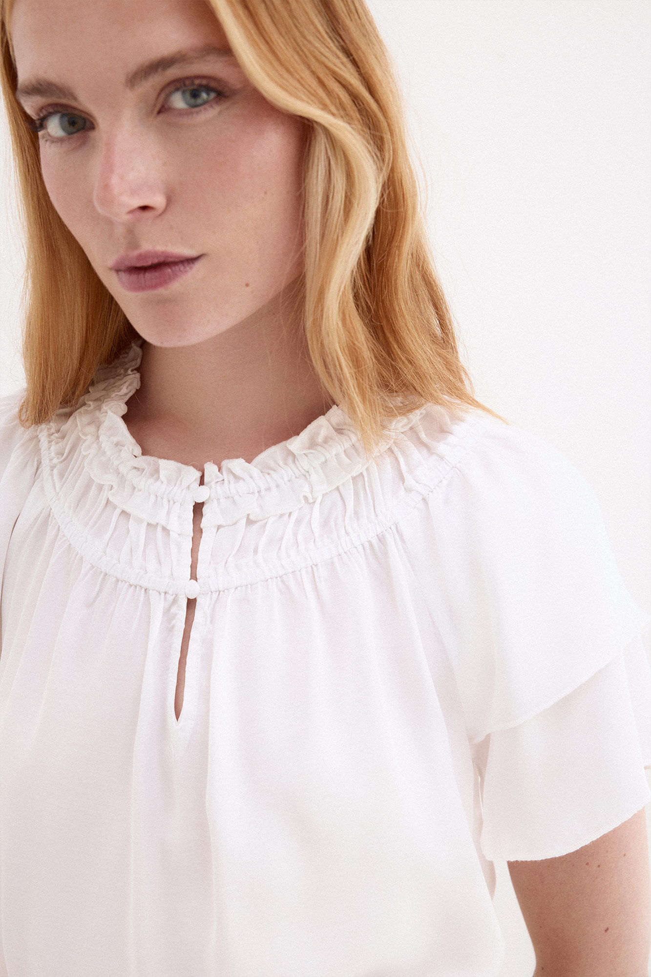 Pedro del Hierro Plain satin-finish ruffle sleeve blouse