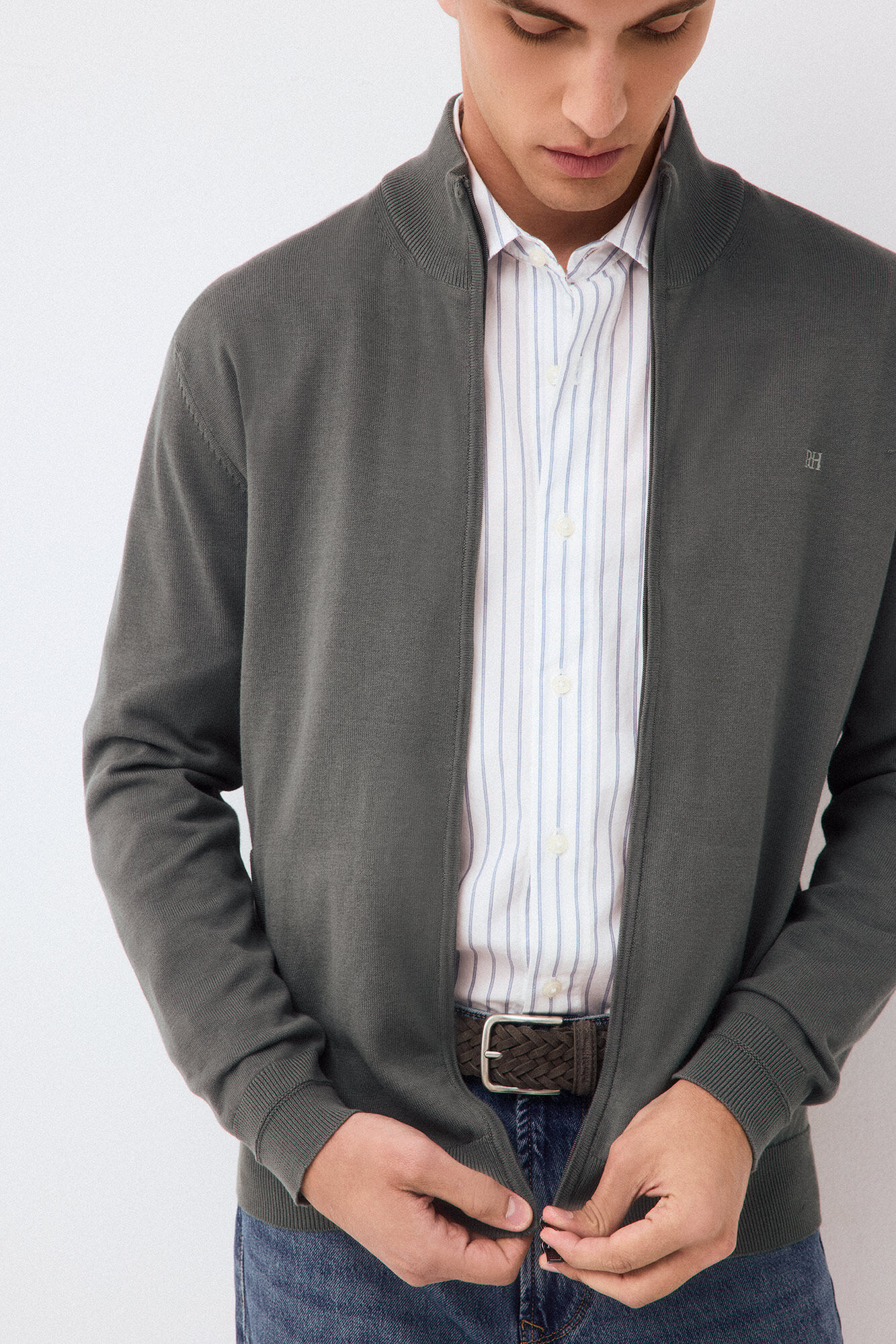 Pedro del Hierro Fine premium cotton zip fastening cardigan