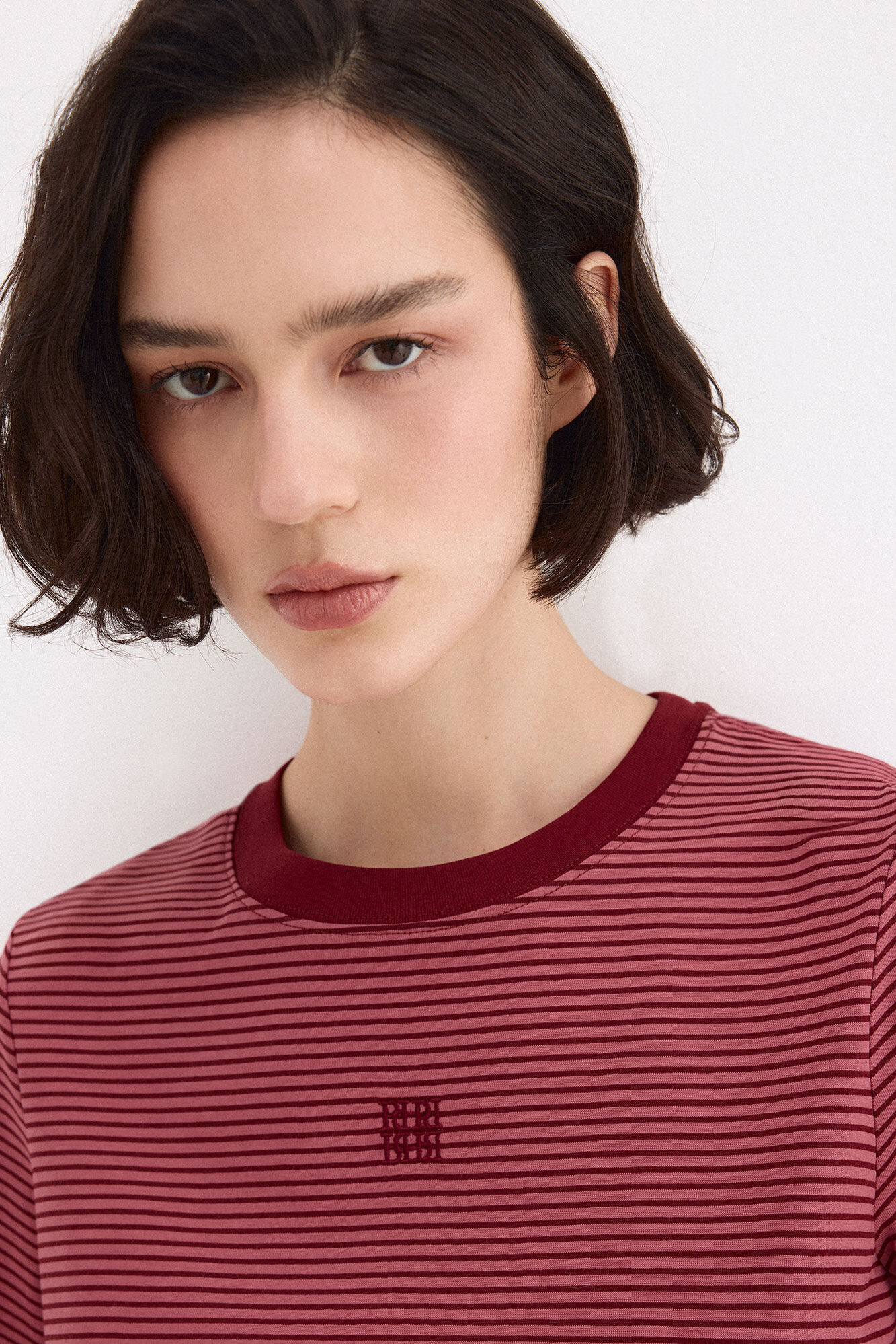 Pedro del Hierro Striped short sleeve T-shirt Burgundy