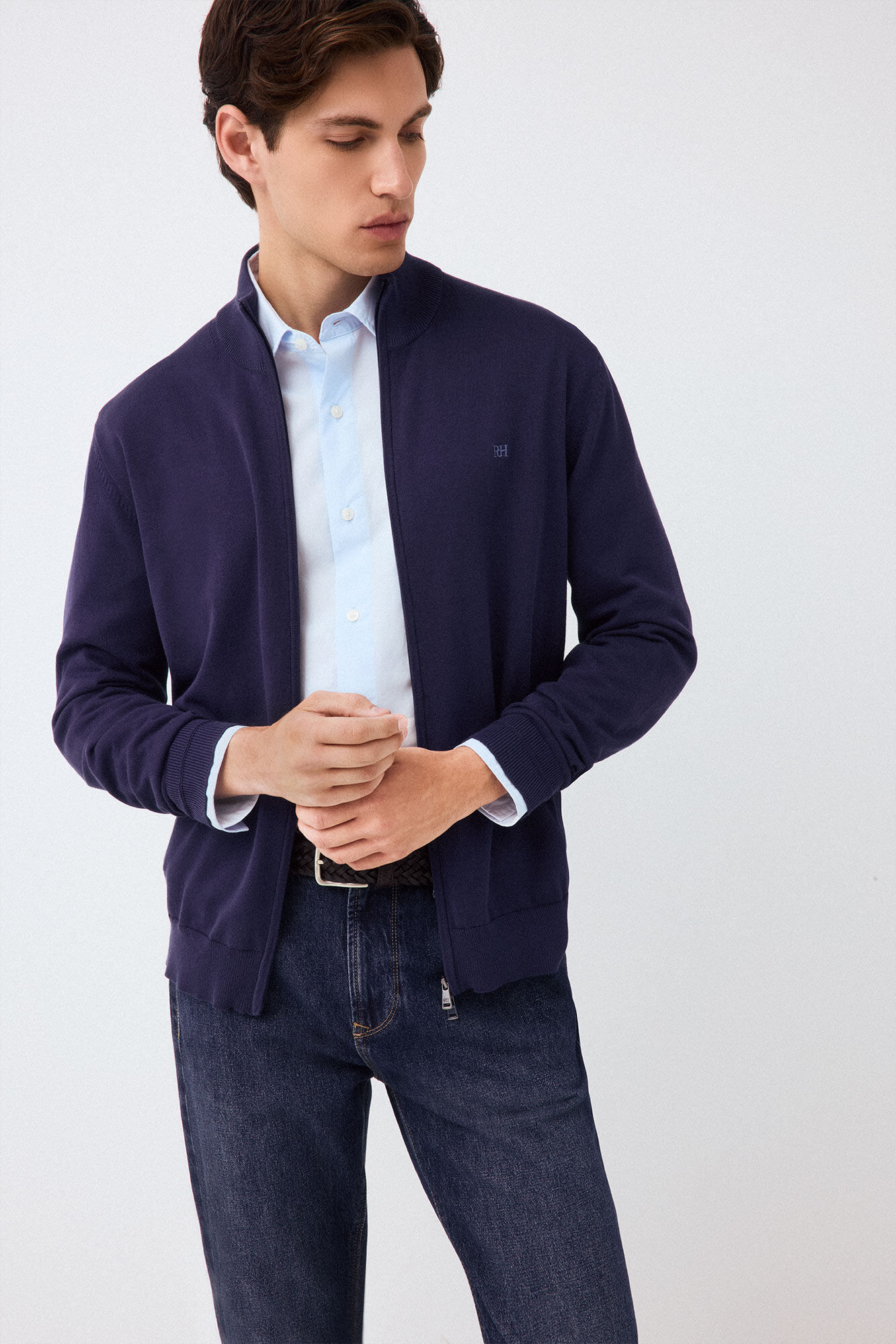 Pedro del Hierro Fine premium cotton zip fastening cardigan