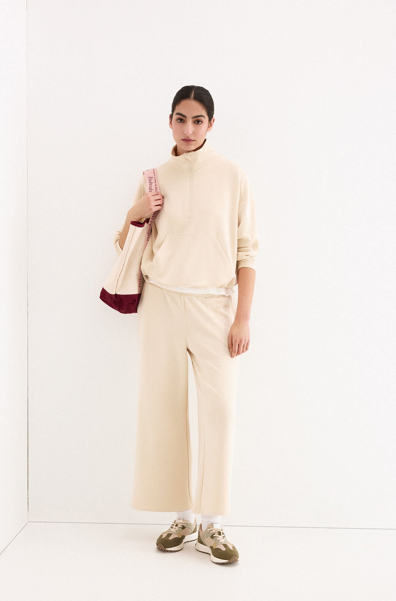Pedro del Hierro Soft touch cropped wide leg trousers Beige